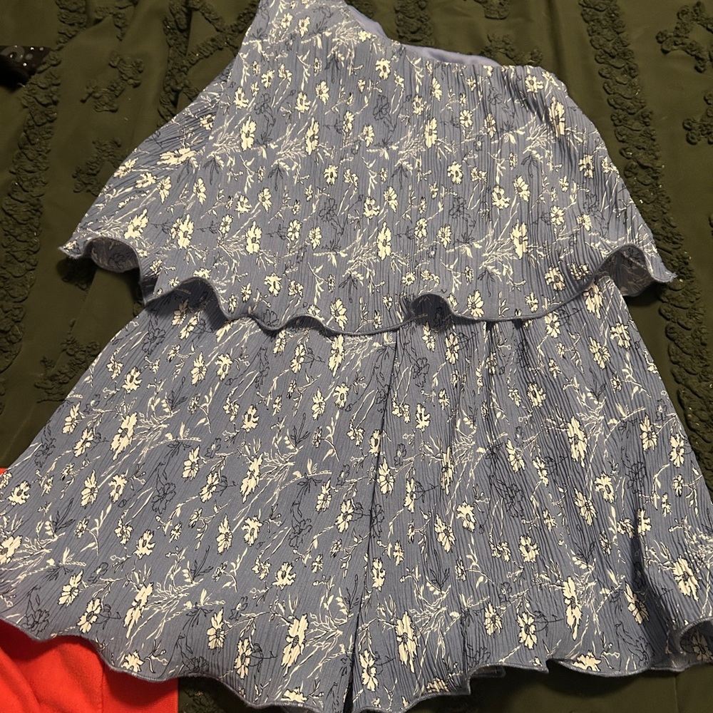 Blue Floral One-Shoulder Romper